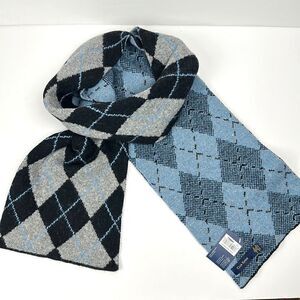 NWT Club Room Wool Blend Blue Gray Argyle Long Chunky Scarf Men’s Women’s